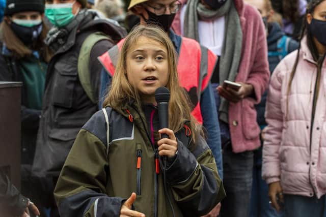 Climate activist Greta Thunberg attends a Youth Climate Activist Rally in Glasgow during COP26. Picture: Lisa Ferguson