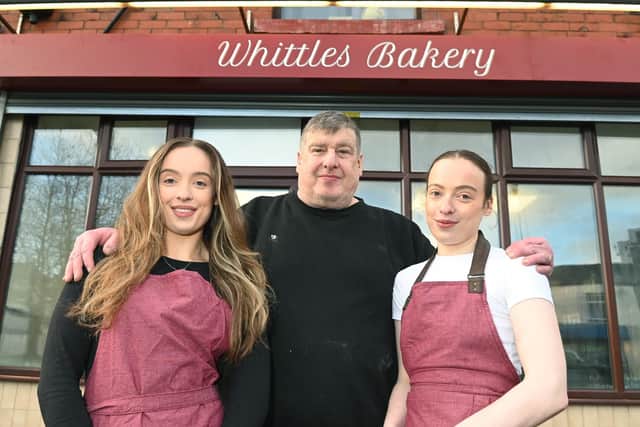 Hannah and Grace Whittle with their dad David Whittle, who previously ran a pie shop in the same premises