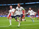 Harry Kane runs off in celebration after scoring the winner for England against Denmark in the Euro 2020 semi final. (Pic: Getty)