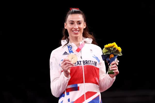 Bianca Walkden of Team Great Britain poses with the bronze medal for the Women's +67kg Taekwondo.