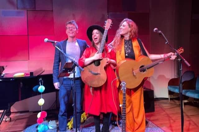 Ed Blunt, Daisy Chute and Hollie Rogers taking in another standing ovation on their Big Bang Love! tour.