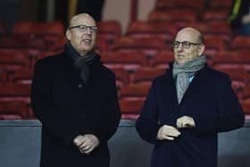 Avram Glazer (L) and Joel Glazer, the Co-Chairmen of Manchester United.  (Photo by Michael Regan/Getty Images)