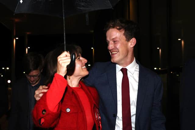 Labour's Alistair Strathern celebrates after winning the Mid Bedfordshire by-election. Image: Dan Kitwood/Getty Images.