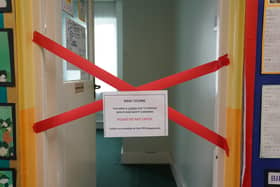 A taped off section inside Parks Primary School in Leicester which has been impacted by the sub-standard reinforced autoclaved aerated concrete (Raac). PIC: Jacob King/PA Wire
