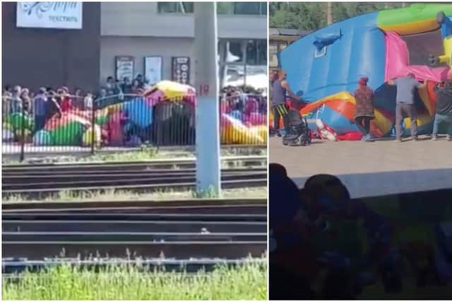 People rushed over to the bouncy castle to make sure no children were trapped on board (Barnaul 22/@yusifli_22)