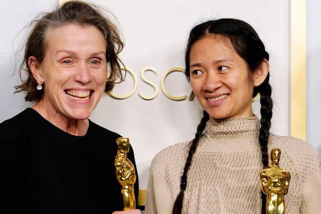 Director Chloé Zhao picking up the award for Best Director marks the second time a female director has won, and the first time that a woman of colour has won (Photo: Chris Pizzello-Pool/Getty Images)