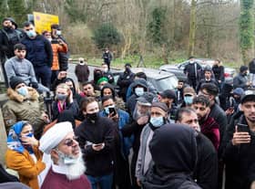 The protest at Batley Grammar School after a teacher reportedly showed students a caricature deemed offensive to the Islamic faith (Lee McLean/SWNS)