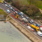 A drone photograph of traffic on Eastern Road while repairs took place during a similar incident last month. (Picture: Marcin Jedrysiak)