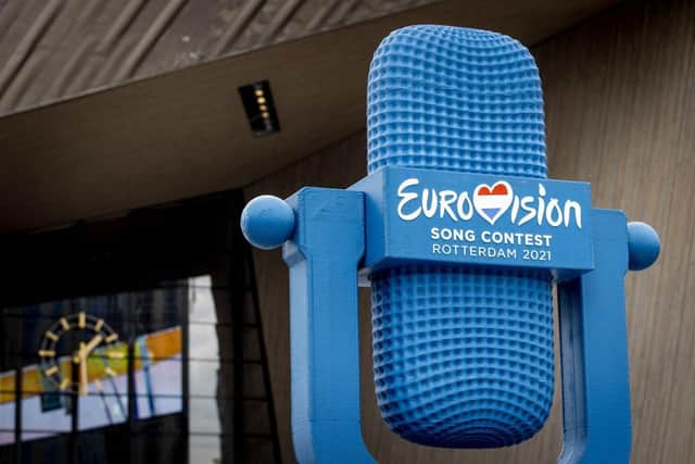 A four-metre high 3D-printed Eurovision trophy made from recycled plastic from the Rotterdam waters ahead of the Eurovision Song Contest 2021 in the Netherlands (Photo: SEM VAN DER WAL/ANP/AFP via Getty Images)