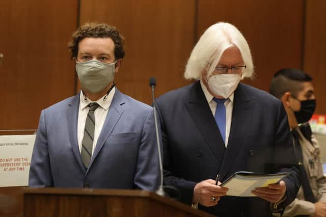 Actor Danny Masterson stands with his lawyer Thomas Mesereau as he is arraigned on rape charges at Clara Shortridge Foltz Criminal Justice Center on September 18, 2020 in Los Angeles, California.