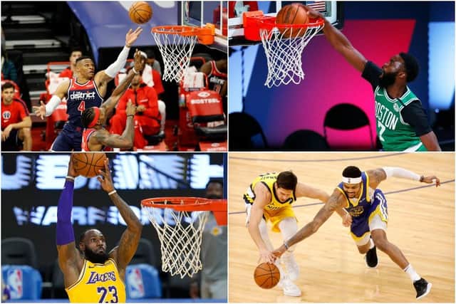 Teams including the Golden State Warriors, the LA Lakers and the Boston Celtics will compete for playoff places in the Play-In Tournament (Photos: Getty Images)