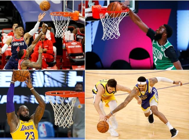 Teams including the Golden State Warriors, the LA Lakers and the Boston Celtics will compete for playoff places in the Play-In Tournament (Photos: Getty Images)