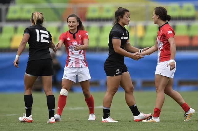 Womens rugby sevens semi-final match between Britain and New Zealand during the Rio 2016 Olympic Games at Deodoro Stadium in Rio de Janeiro on August 8, 2016. PHILIPPE LOPEZ/AFP via Getty Images