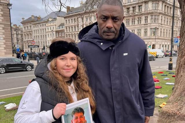 Danny's sister Chloe is pictured with actor Idris Elba. Danny’s family joined Elba in Parliament Square earlier this year demanding that the government does more to tackle youth violence.