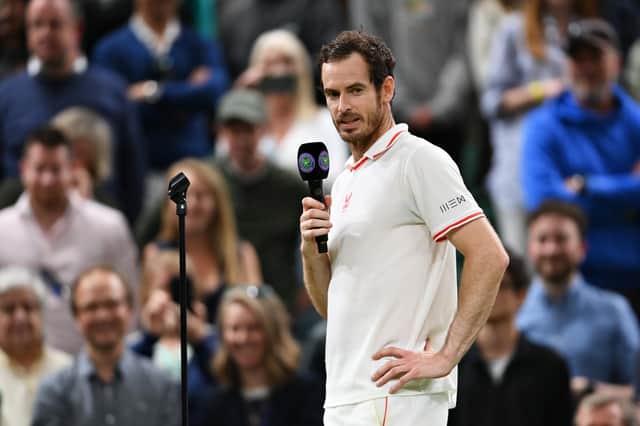 Andy Murray talks after winning his Men's Singles Second Round match against Oscar Otte of Germany during Day Three of The Championships - Wimbledon 2021 at All England Lawn Tennis and Croquet Club (Photo by Mike Hewitt/Getty Images)