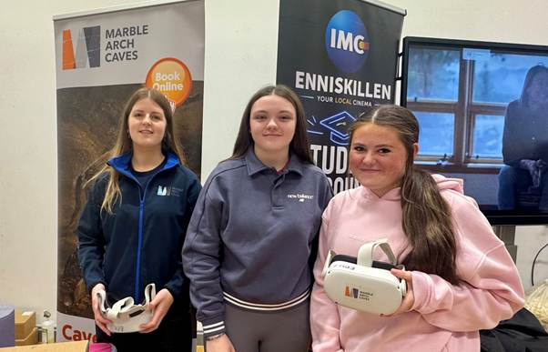 A representative from the Marble Arch Caves joined students at South West College’s Erne Campus Freshers’ Fair, where Naimh Simmons, studying Level 3 National Extended Diploma in Sport and Exercise Science, and Sasha McGillen, studying Level 3 Extended Diploma for Childrens Care Learning and Development, enjoyed experiencing virtual reality at the organisation’s interactive stand.
