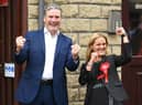 Labour Party leader Keir Starmer and Kim Leadbeater celebrate victory outside the campaign centre in Cleckheaton, West Yorkshire on July 2, 2021 (Photo by OLI SCARFF/AFP via Getty Images)