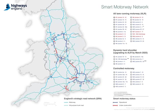 Highways England map of smart motorway locations