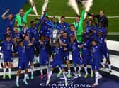 Cesar Azpilicueta the captain of Chelsea lifts the Champions League Trophy following their team's victory during the UEFA Champions League Final between Manchester City and Chelsea FC at Estadio do Dragao on May 29, 2021 in Porto, Portugal. (Photo by Michael Steele/Getty Images)