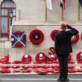 A member of the armed services gives a salute at the Cenotaph. PIC: Yui Mok/PA Wire