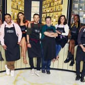 Contestants from the first series of ITV’S Cooking with the Stars. Denise van Outen, Naughty Boy, Catherine Tyldesley, Harry Judd, Johnny Vegas, Shirley Ballas, AJ Odudu and Griff Rhys Jones (Picture: ITV)