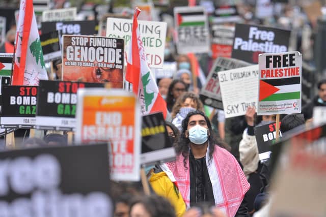 At midday on Saturday, demonstrators arrived at Hyde Park near Marble Arch to march to the Israeli embassy (PA)
