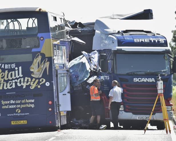 Two people died and 17 more were injured after the bus crashed