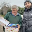 Viktor receives a gift parcel from Pastor Yan Hrosu in Ukraine.