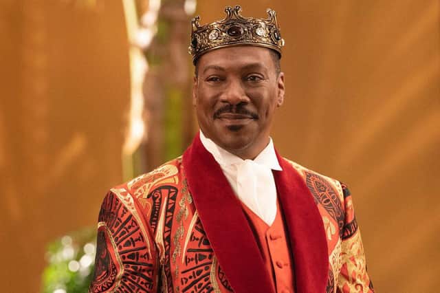 Eddie Murphy stars as King Akeem Joffer - and Randy Watson and Mr Clarence and Saul - in Coming 2 American (Photo: Amazon Studios)