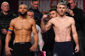 Chris Eubank Jr (left) and Liam Smith during the weigh-in at the Manchester Central Convention Complex, Manchester. Picture: Nick Potts/PA