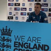 England skipper Brook speaking to reporters during a press conference