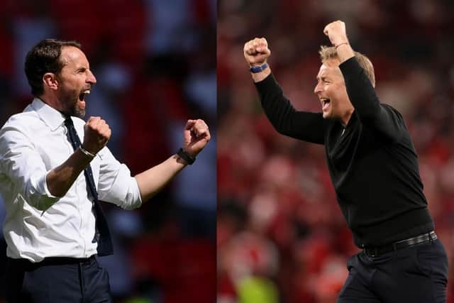 Gareth Southgate and Denmark manager Kasper Hjulmand have both enjoyed 4-0 wins in their team's quart-final fixtures, who will come out on top in Wednesday night's semi-final match? (Picture: Getty Images)