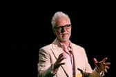 James Gunn speaks onstage during Warner Bros. Discovery’s 2025 Upfront Presentation