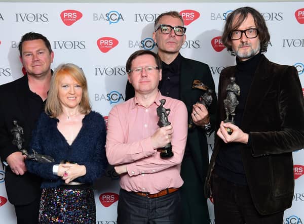 Pulp (left to right) Nick Banks, Candida Doyle, Mark Webber, Steve Mackey and Jarvis Cocker of Pulp, with the award for Outstanding Song Collection during the 62nd Annual Ivor Novello Music Awards at Grosvenor House in London. Mackey, the bass guitarist of Britpop band Pulp, has died aged 56.