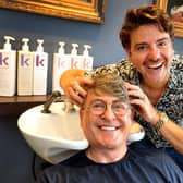 Gogglebox couple Stephen and Daniel Lustig-Webb at the opening of their new hair salon in Mill Lane, Storrington. Pic S Robards SR2306202