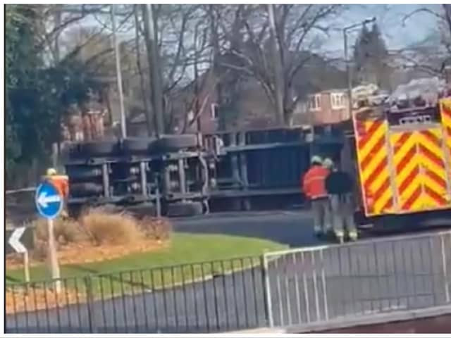 The overturned HGV in Doncaster 