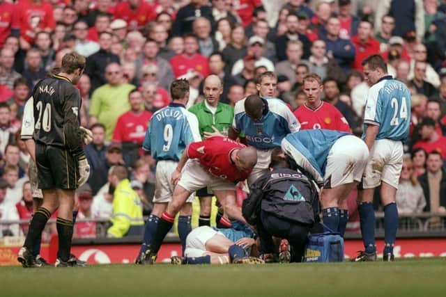 The infamous 2001 clash between Roy Keane and Alf Inge Haaland of Manchester City.