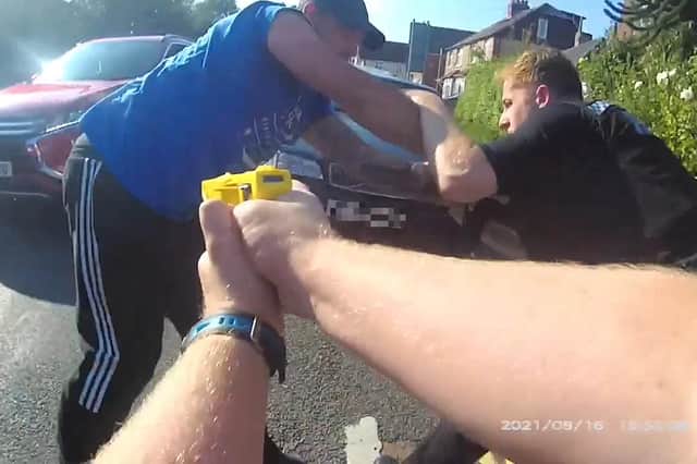 Matthew Wagstaff is detained by police with the use of a Taser in Privett Road, Gosport, on September 16, 2021: Picture: CPS Wessex