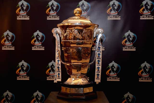 The original Rugby League World Cup trophy.