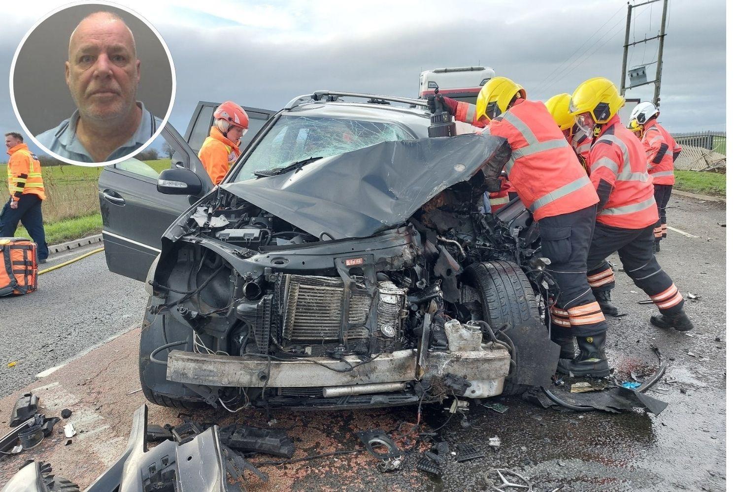 Dramatic video shows moment drug driving lorry driver smashes into car after losing control of vehicle