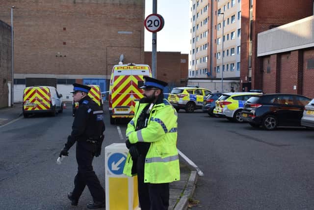 Police in Buckingham Street in Portsmouth