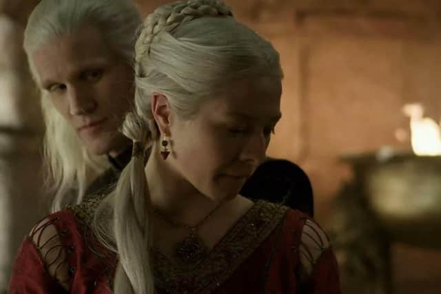 Rhaenyra Targaryen (Emma D'Arcy) and her uncle Daemon Targaryen (Matt Smith) having a very normal relationship (House of the Dragon HBO)