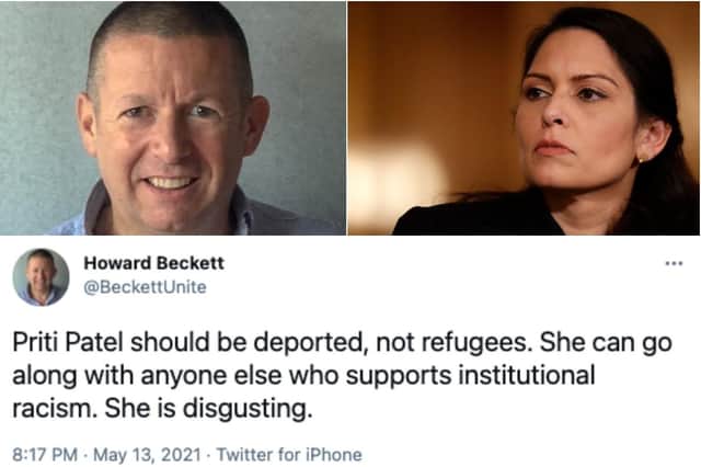 Howard Beckett: who is Unite official, what did he say about Priti Patel - and why did Labour suspend him? (Photos: Howard Beckett, Matt Dunham - WPA Pool/Getty Images)
