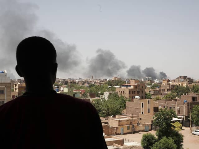 Smoke is seen in Khartoum, Sudan. Picture: AP Photo/Marwan Ali