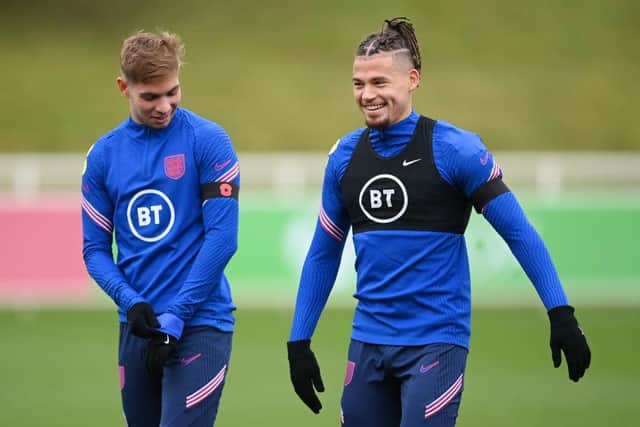 Emile Smith Rowe and Kalvin Phillips of England. (Photo by Michael Regan/Getty Images)