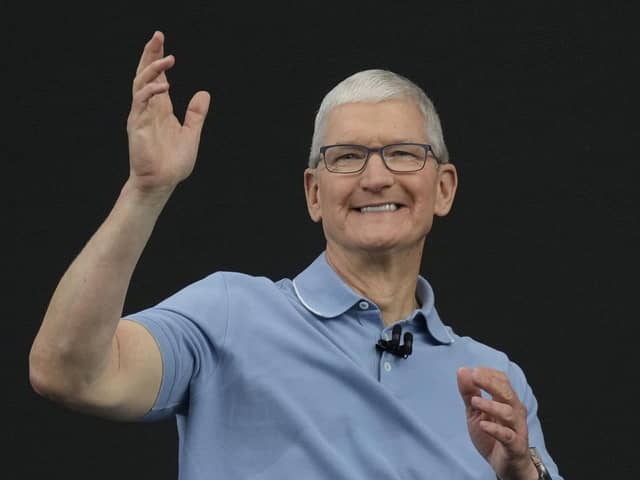 Apple CEO Tim Cook speaks during an annoucement of new products on the Apple campus on Monday in in Cupertino, California