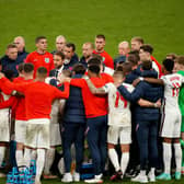 Gareth Southgate, Head Coach of England, speaks with his players. (Photo by John Sibley - Pool/Getty Images)