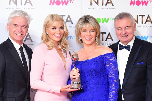 A photo taken in 2017 shows Phillip Schofield, Holly Willoughby, Ruth Langsford and Eamonn Holmes: Eamonn has said Holly Willoughby should follow Phillip Schofield "out the door" of This Morning.
